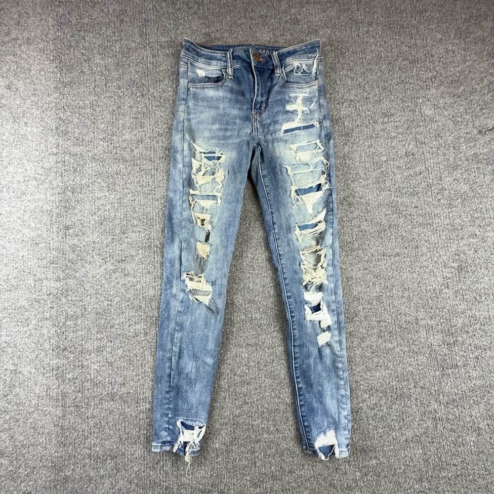 American Eagle Outfitters Jeans Womens 4 Light Wash Mid Rise Distressed Skinny